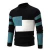 Suéteres masculinos puxa um col montant pour hommes pull patchwork mince tricots d'hiver decontractes mode vitalite jeune automne 231205