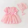 Robes de printemps et d'été pour bébés filles, avec nœud papillon, courtes, à manches longues, à carreaux unis, pour enfants de 5 ans