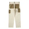 Pantalon homme Hip Hop kaki fleur de cajou jambe droite salopette encre éclaboussures couture toile pantalon rétro Cargo hommes 231206