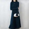 Kadın Hoodies 2023 Sonbahar/Kış A-line elbise orta uzunlukta yarım yüksek boyunlu süveter diz ince örgü uzunluğunda uzun