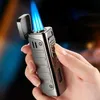 Metal Direct Lighter Cigar Blue Flame 3 Jet Torch No Gas Butane Fire Visual Air Chamber Accessories tändare