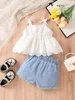 Ensembles de vêtements 6M-3T Mode Né Enfant Bébé Filles Vêtements Creux Dentelle Blanc Jarretelle Chemise Jeans 2pcs Outfit Ensemble Infantile Fille