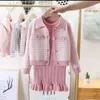 Clothing Sets Young Children s Set For Girls Autnmn Winter Cotton Lattice Jacket Knitted Slim Dress 2pcs Kids Teen Clothes 4 To12 231206