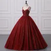 2024 Robe de bal bordeaux brillante quinceanera robes sexy bretelles spaghetti dos nu paillettes appliques ong robes de soirée de bal pour les adolescents BM3505 127