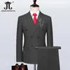 Ternos masculinos Blazers S 7XL Blazer Vest Calças Listras Verticais Double Breasted Estilo Britânico Terno Noivo Casamento Prom Party Business Tuxedo 231207