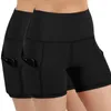 Active Shorts Lady Yoga Pocket Running Solid Stretch High-waist 2PC Fitness Hip Pants