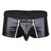 Unterhosen Sexy Herren Unterwäsche Boxer PVC Kunstleder Reißverschluss Offene Ausbuchtung Beutel Boxershorts Männer Fetisch Homosexuell Club Höschen Männliche Mini Trunks