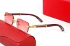 New Fashion Designer Retro Sunglasses for Women Mens Square Rimless Glasses Frame Clear Blue Red Brown Lenses Gold Metal Wood Frames Carti S