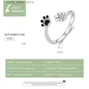 Solitaire Ring BAMOER Sterling Silver 925 Black Enamel Dog Paw Open Adjustable Finger Rings for Women Anti-allergy Jewelry Accessories SCR605 YQ231207