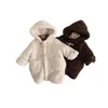 Manteau coréen 2023 automne hiver jeune enfant garçon laine coton peluche épaissir vêtements d'extérieur bébé veste solide à capuche longue 231207