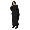 Hoodies femininos bolso grande plus size vestido longo 2023 outono inverno cor sólida velo solto casual moletom com capuz