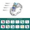 Anneaux de mariage Nom de famille personnalisé gravé anneaux pour femmes personnalisé 4 pierres de naissance couleur argent bague en cuivre cadeaux d'anniversaire 231204