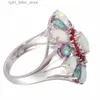 Solitaire Ring CiNily Lavish White Fire Opal Ringen Verzilverd Regenboog Mystic Zirkoon Steen Kunzite Rose Red Granaat Party Bloem Sieraden Dames YQ231207