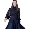 Vestidos casuais 2023 luxo mulheres noite o médio oriente feminino vestido preto senhoras tule manga cintura longa roupas de uma peça