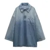 Robes décontractées Robe en denim bleu 2023 Style d'automne Rétro Revers à manches longues Jupe ample pour femmes avec poches plaquées sur la poitrine.