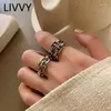 Cluster Rings LIVVY Silver Color Fashion Creative Double Geometric Hollow Out Chain Zircon Ring For Women Adjustable Party Jewelry Gifts