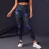 Kvinnors leggings hög midja blå kamouflage skjuter upp svarta leggins sport kvinnor fitness springande gym byxor energi