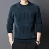 Мужские свитера, мужской зимний свитер, толстый вязаный круглый вырез на осень/зиму, с длинным рукавом, однотонный, пуловер больших размеров со средней частью