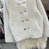 Pelliccia da donna 2023 Inverno Donna O-Collo Imitazione Visone Giacca in cashmere Casual Doppiopetto Manica lunga Cappotto caldo Bianco Albicocca Rosa