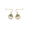 Dangle Earrings lii ji Green Jade Pearl Drop 14k Gold Fill Women