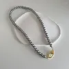 Collares colgantes ALLME Chic Color gris Color simulado Perla con cuentas Oro Hueco OT Toggle Cierre Strand Collar para mujer Joyería