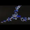 Bröllopsmycken set lyxigt Big Blue Water Drop Flower Crystal Bridal Set Statement Gold Color Halsbandörhängen för 231207