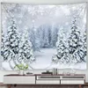 Tapestries Christmas Reindeer Tapestry Xmas Trees Moon Winter Forest Snow Scenery Year Holiday Wall Hanging Home Decor för vardagsrum 231207