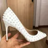 Jurk Schoenen Wit Volledige Spikes Vrouwen Sexy Puntschoen Stiletto Hoge Hakken Dames Chic Pumps Slip Op Party Plus Size 34-45