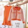 Clothing Sets Young Children s Set For Girls Autnmn Winter Cotton Lattice Jacket Knitted Slim Dress 2pcs Kids Teen Clothes 4 To12 231206