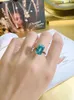 Solitaire Ring Artificial Rock Candy Rectangular Emerald Cut Sea Blue Treasure Ring 925 Silver Importerad högkol diamant cool bris YQ231207