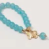 Strand Kirykle Butterfly Gold Tone Charm Spring Summer Style Girl Armband Blue Beads 10mm smycken