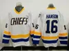 Сшитые хоккейные майки Hanson Brothers # 16 Jack Hanson # 17 Steve # 18 Jeff Charlestown Chiefs Slap Shot Бело-синие хоккейные майки из фильма
