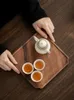 Naczynia Płytki naturalny tekstura prostokąt drewniany taca do herbaty serwującej płyty stołowe przekąski do przechowywania żywności naczynie do el home taca kwadrat orzech 231206