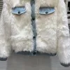 BORVEMAYS – veste en fausse fourrure pour femme, manteau élégant à revers en Denim, Patchwork, simple boutonnage, garde au chaud, hiver 2023, WZ7537