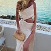 Basic Casual Dresses Summer Beach Sexy Hollow Backless Tie Up Slip Dres Low Cut Sleeveless Slim fit Maxi for Club Party 231207
