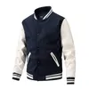 Herrjackor Jackor Män Autumn och Winter Baseball Jacket Men Woolen Pu Sleeve Men's Jacket Casual Herrkläder Outwear 231206