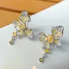 Stud Earrings Exquisite S925 Silver Butterfly Shape For Woman Brilliant Yellow Zircon Jewelry Bridal Banquet Gift