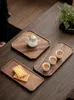 Dishes Plates Natural Texture Rectangle Wooden Tea Tray Serving Table Plate Snacks Food Storage Dish for el Home Serving Tray Square Walnut 231206