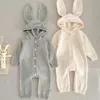 Rompertjes Herfst Winter geboren Baby Jongens Meisje Gebreide Jumpsuit Effen Kleur Breien Capuchon Baby Body Kinderkleding 231207