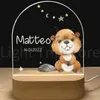 Decorative Objects Figurines Personalized Baby Birth Night Light Custom Name Animal Elephant Lion with USB Wood Base Lamp for Bedroom Table Rainbow Decor 231207