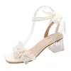 Dress Shoes Retro Woman Buckle Strap Clear Heels Female Sandal Espadrilles Platform Med Original Comfort Girls Pearl Spring Block High