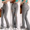 Women's Jeans Slim-Fit Stretch Washed Light-Colored Sexy Trendy With Long Legs And Visual Sense High Waist Straps Bootcut Trousers