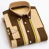 Men's Casual Shirts Men Fashion Plaid Turn-down Collar Long Sleeve Blouse Clothing Temperament Buttons Slim Cardigan Striped Handsome