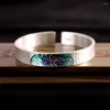 Bangle Hip Hop Style Enamel Lotus Heart Sutra Armband Women's National Scenery Thai Blue Birthday Present for Girl Friend Wholesa