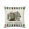 Happy Campers Pillow Case Linen Square Throw Pillows Cover Sofa Cushion Covers with Zipper Closure Home Decoration 20 Designs FMT2065