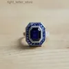 Solitaire Ring 1pc Art Deco Vintage Style Blue Sapphire Gems 925 Silver justerbar öppen ädelsten bröllopsring fina smycken för män tillbehör yq231207