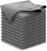 Chiffon de nettoyage en microfibre gris 40,6 x 40,6 cm, serviettes ultra absorbantes haute performance, tissage de liquide de crasse pour un brillant de miroir sans traces, chiffon de lavage de voiture et applicateur