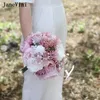 Fleurs de mariage JaneVini poussiéreux rose coréen Bouquets de mariée ruban poignée artificielle soie Roses Bouquet accessoires pour mariée