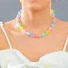 Collane con ciondolo Boho Colorato Amore Cuore Collana di perline Per le donne Moda Dopamina Ragazze Resina Clavicola Catena Girocollo Gioielli Y2K