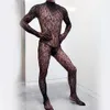 Bodystockings masculinos leopardo bodysuits masculino luvas de manga comprida uma peça lingerie preto fishnet pamas legal senhores pijamas